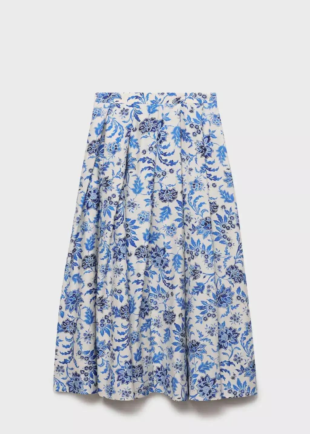 White Long Floral Flared Skirt, , large image number 3