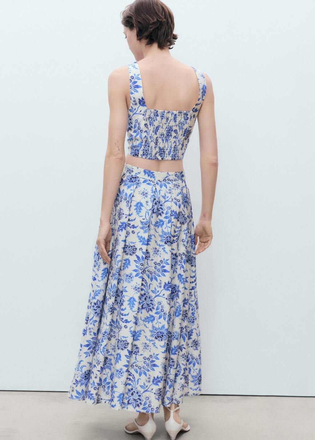 White Long Floral Flared Skirt, , large image number 5