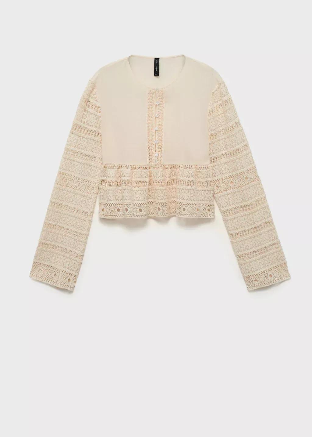 White Embroidered Cotton Blouse With Openwork Details, , large image number 3