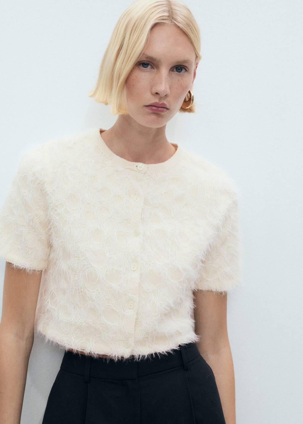 LIGHT BEIGE Knitted cropped cardigan, , large image number 0