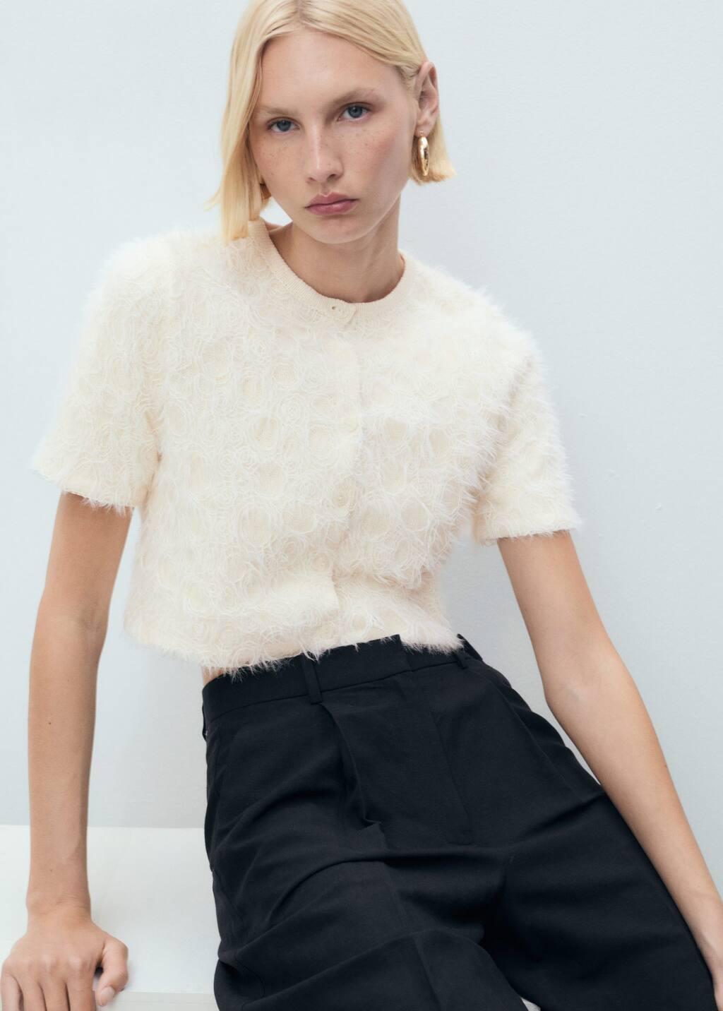 LIGHT BEIGE Knitted cropped cardigan, , large image number 2