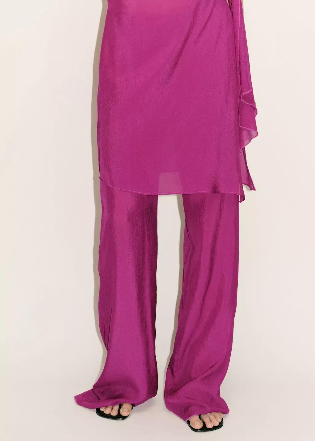 Purple Flowy Straight-Fit Trousers, , large image number 0