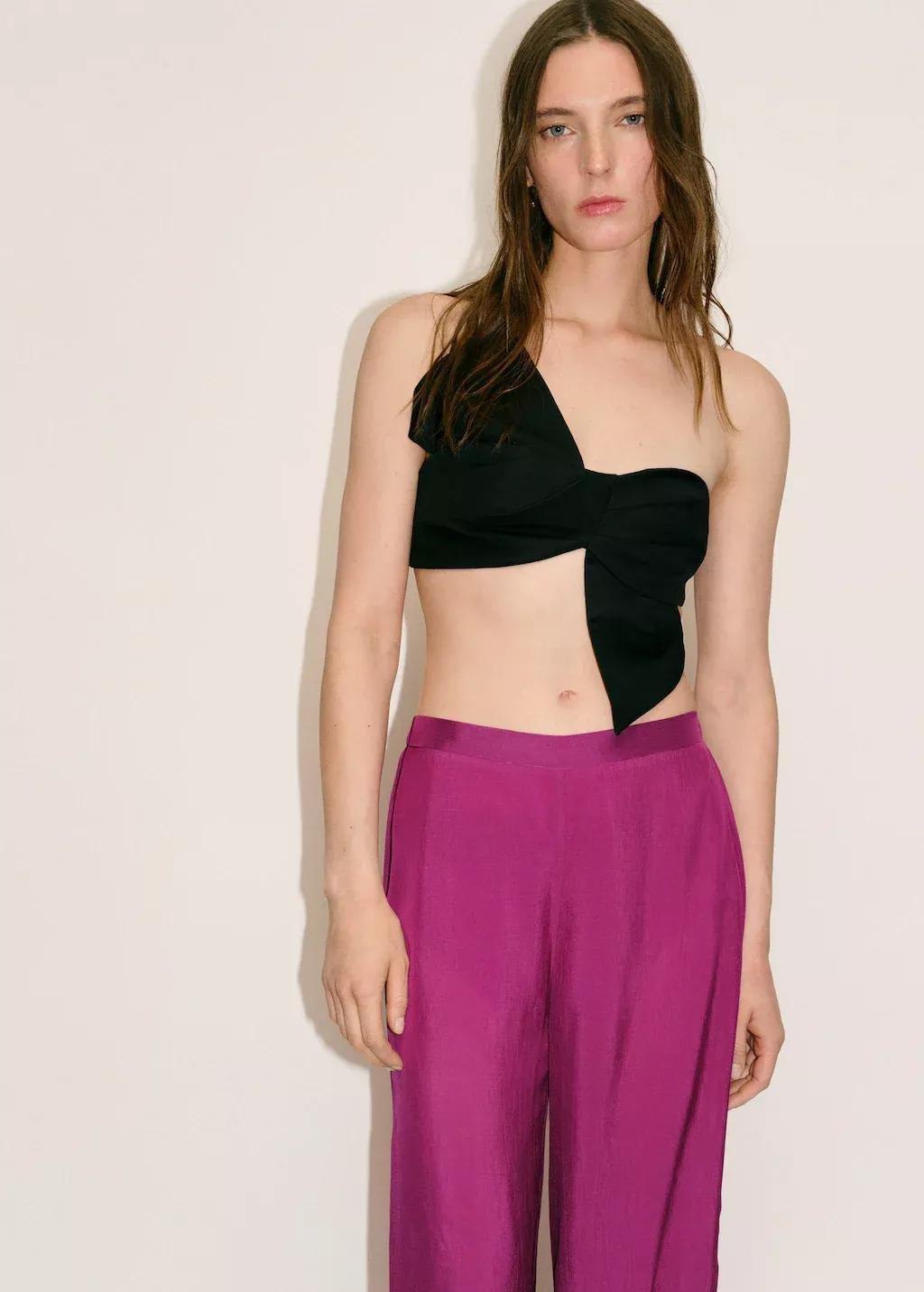 Purple Flowy Straight-Fit Trousers, , large image number 1