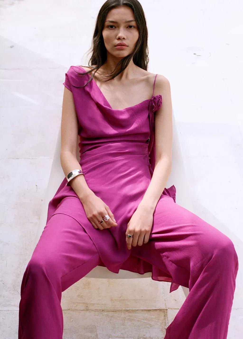 Purple Flowy Straight-Fit Trousers, , large image number 3