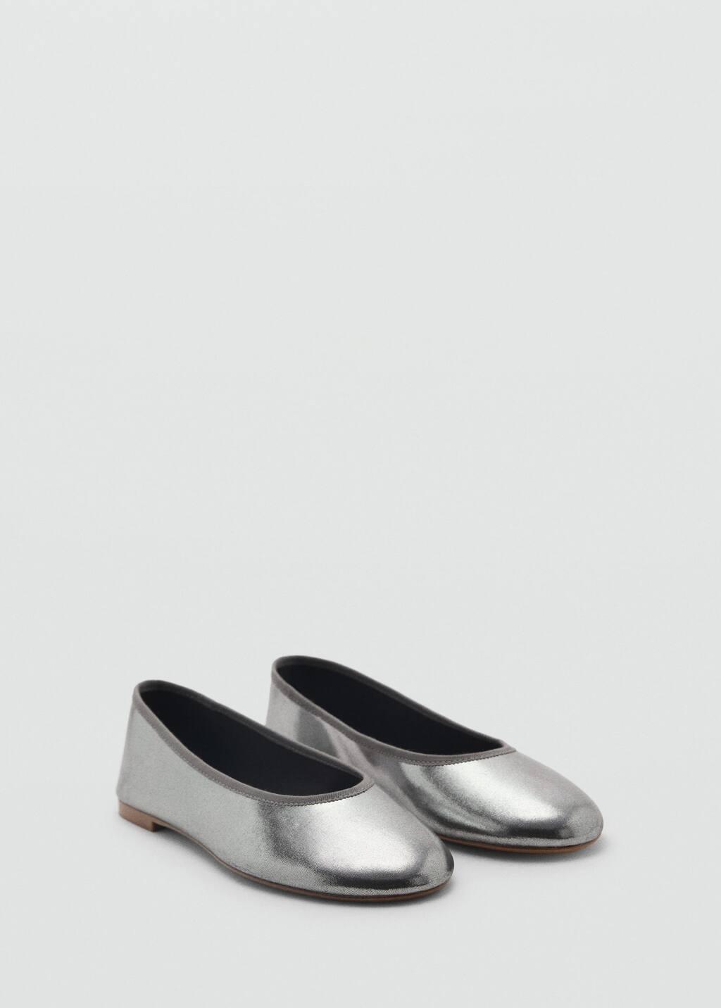 Silver Metallic Ballet Flats, , large image number 0