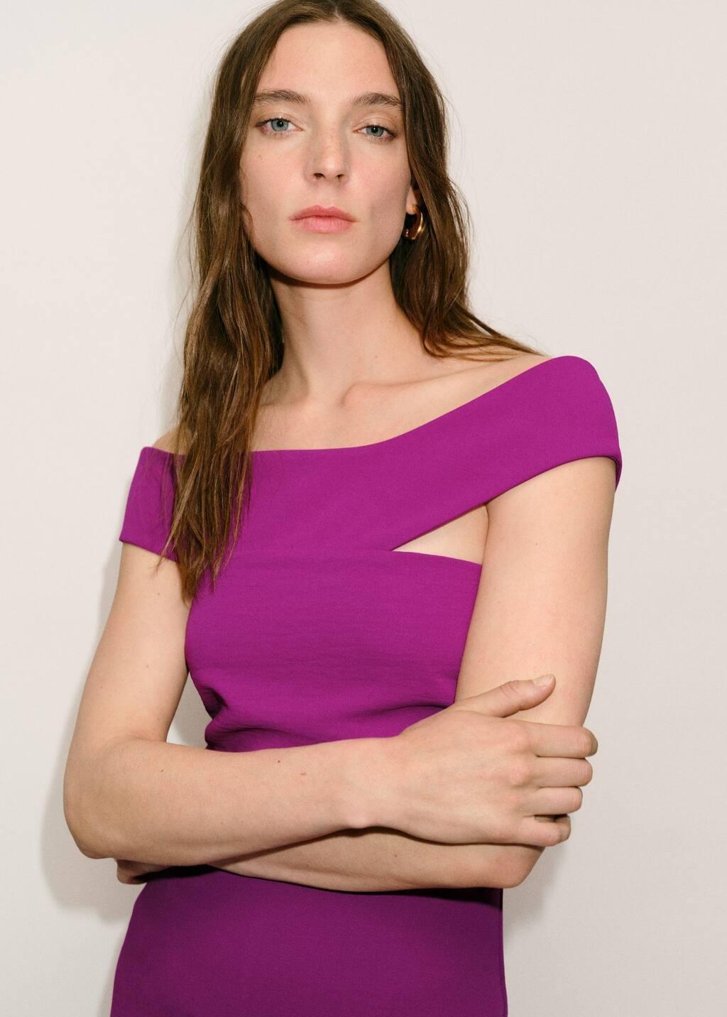 Purple Long Jumpsuit With Asymmetrical Neck, , large image number 1