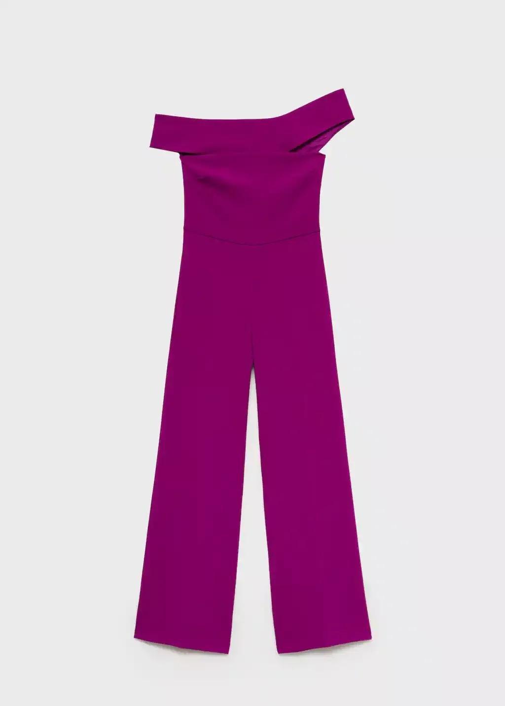 Purple Long Jumpsuit With Asymmetrical Neck, , large image number 3