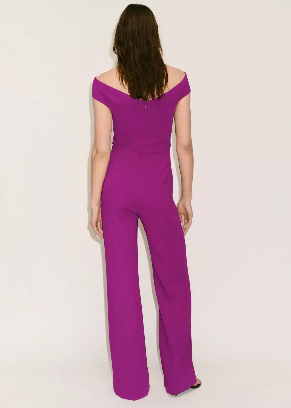 Purple Long Jumpsuit With Asymmetrical Neck, , large image number 4