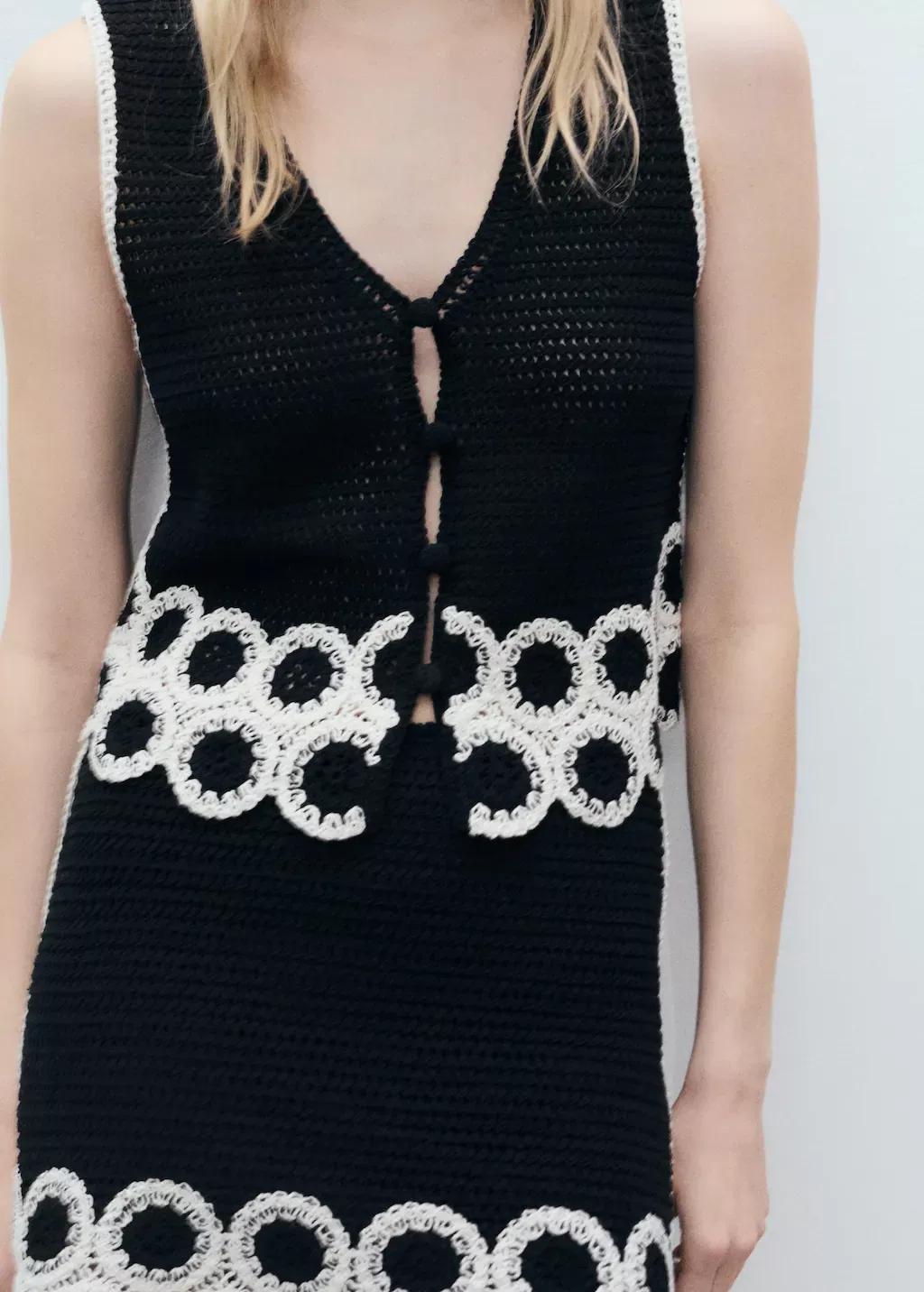 Black Circular-Print Crochet Waistcoat, , large image number 0