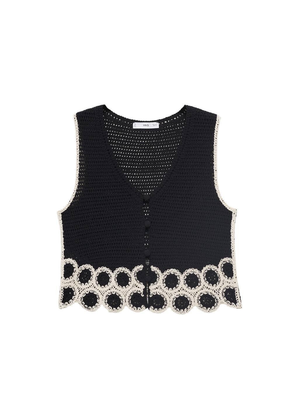 Black Circular-Print Crochet Waistcoat, , large image number 2
