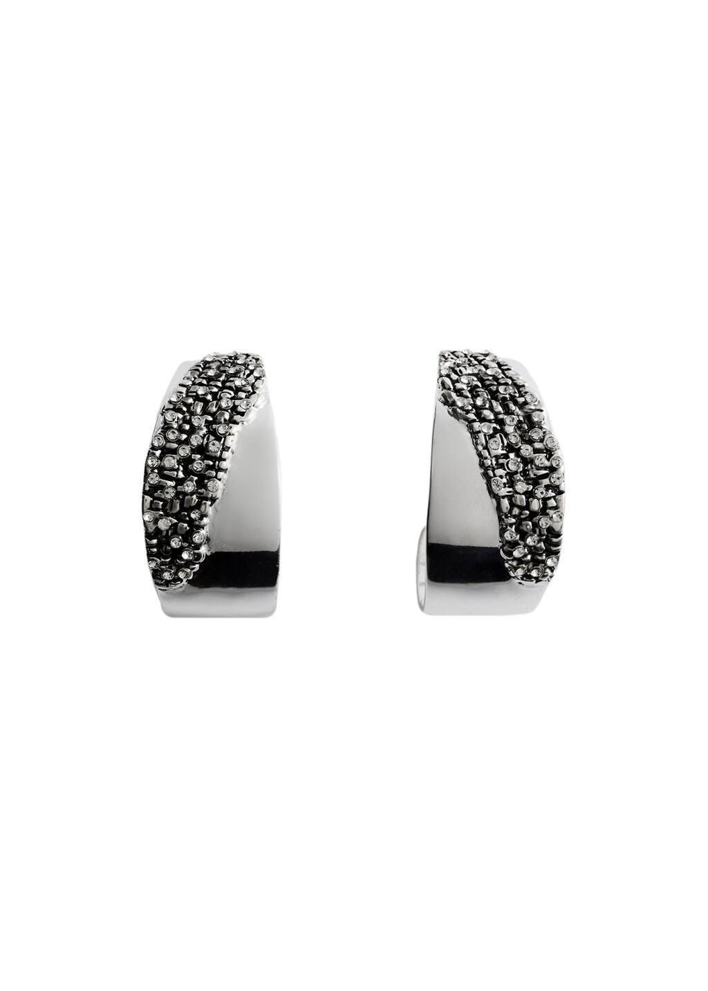 Silver Rhinestone Hoop Earrings, Silver, large image number 1