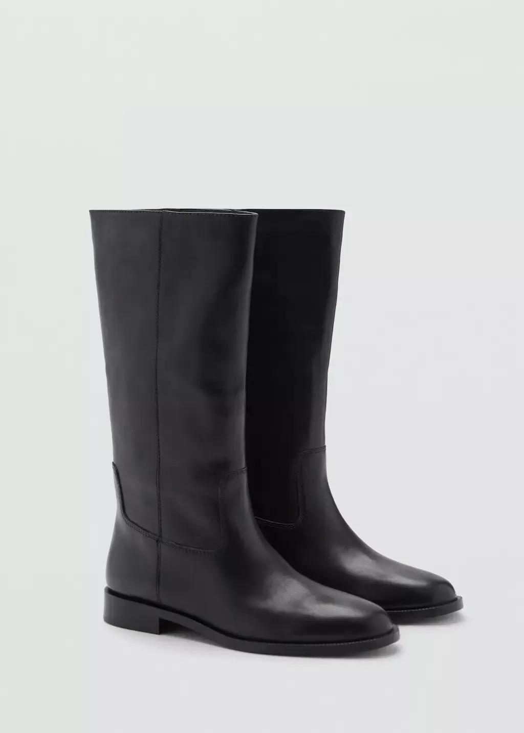 Black Leather High Boots, Black, large image number 0