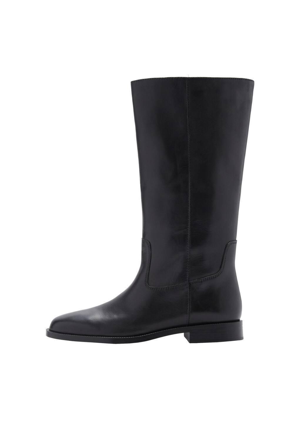 Black Leather High Boots, Black, large image number 3