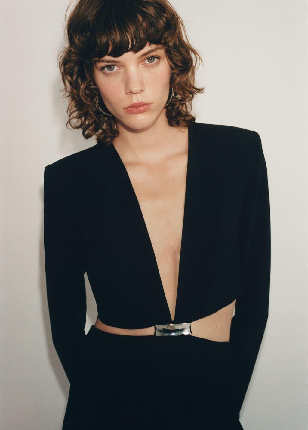 Black Dress With Side Slits And Metallic Detail, , large image number 1