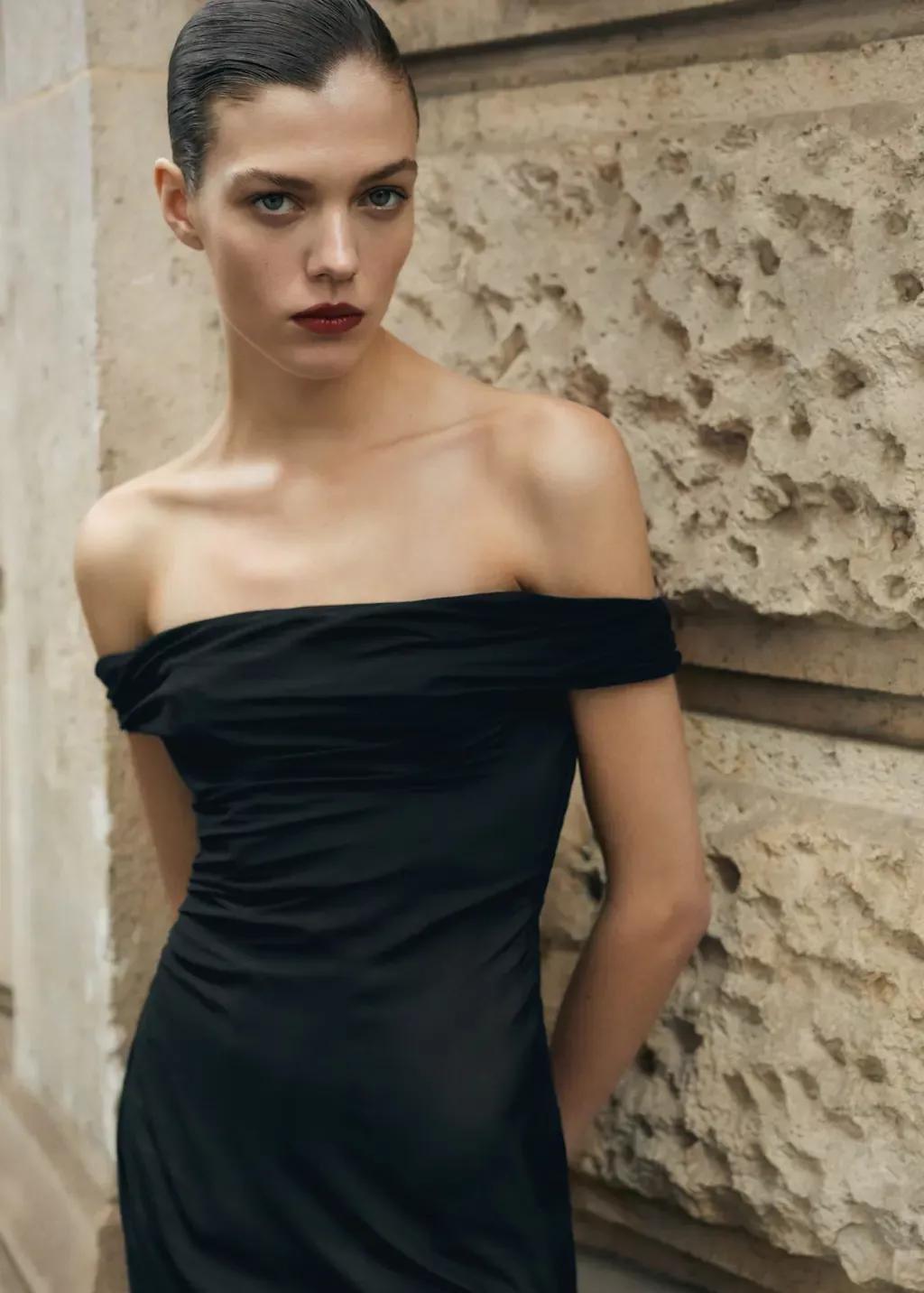 Black Off-The-Shoulder Corset Tulle Dress, , large image number 0