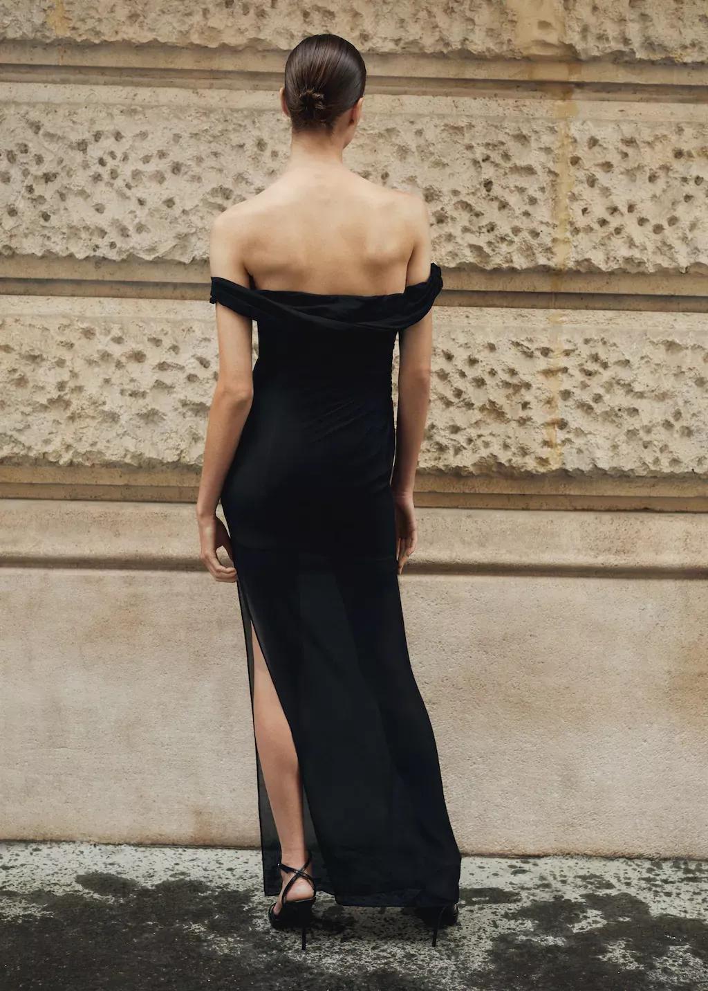 Black Off-The-Shoulder Corset Tulle Dress, , large image number 2