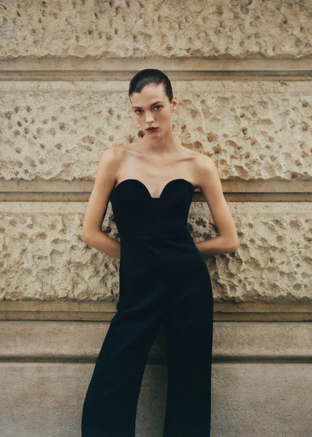 Black Structured Sweetheart Neckline Jumpsuit, , large image number 0