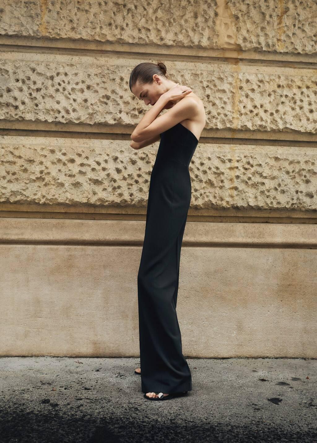 Black Structured Sweetheart Neckline Jumpsuit, , large image number 1