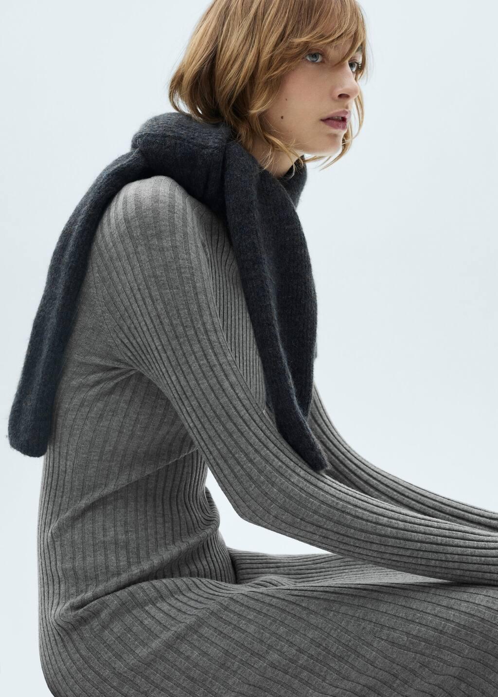 Grey Flared Knit Dress With Perkins Collar, , large image number 1