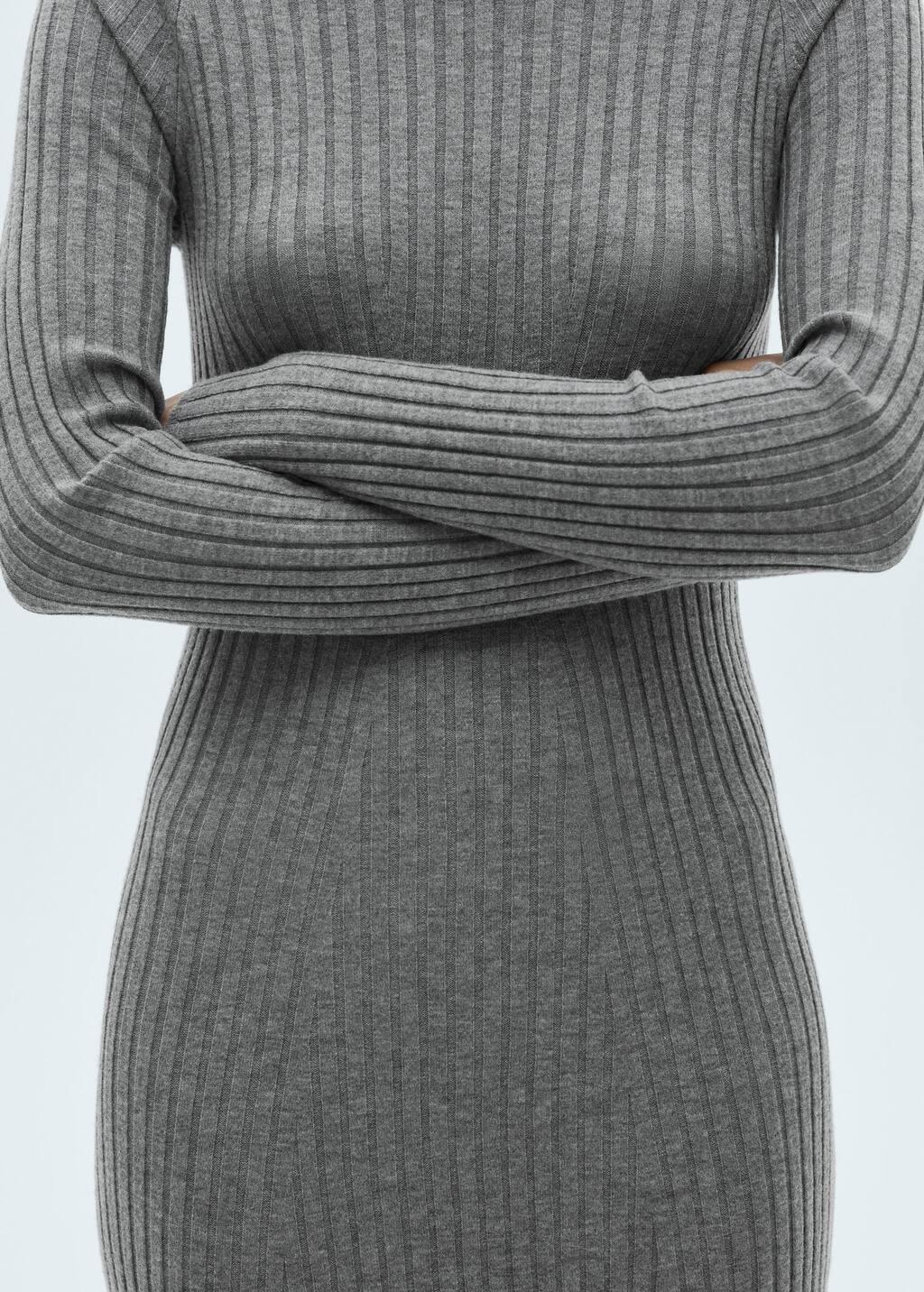 Grey Flared Knit Dress With Perkins Collar, , large image number 2