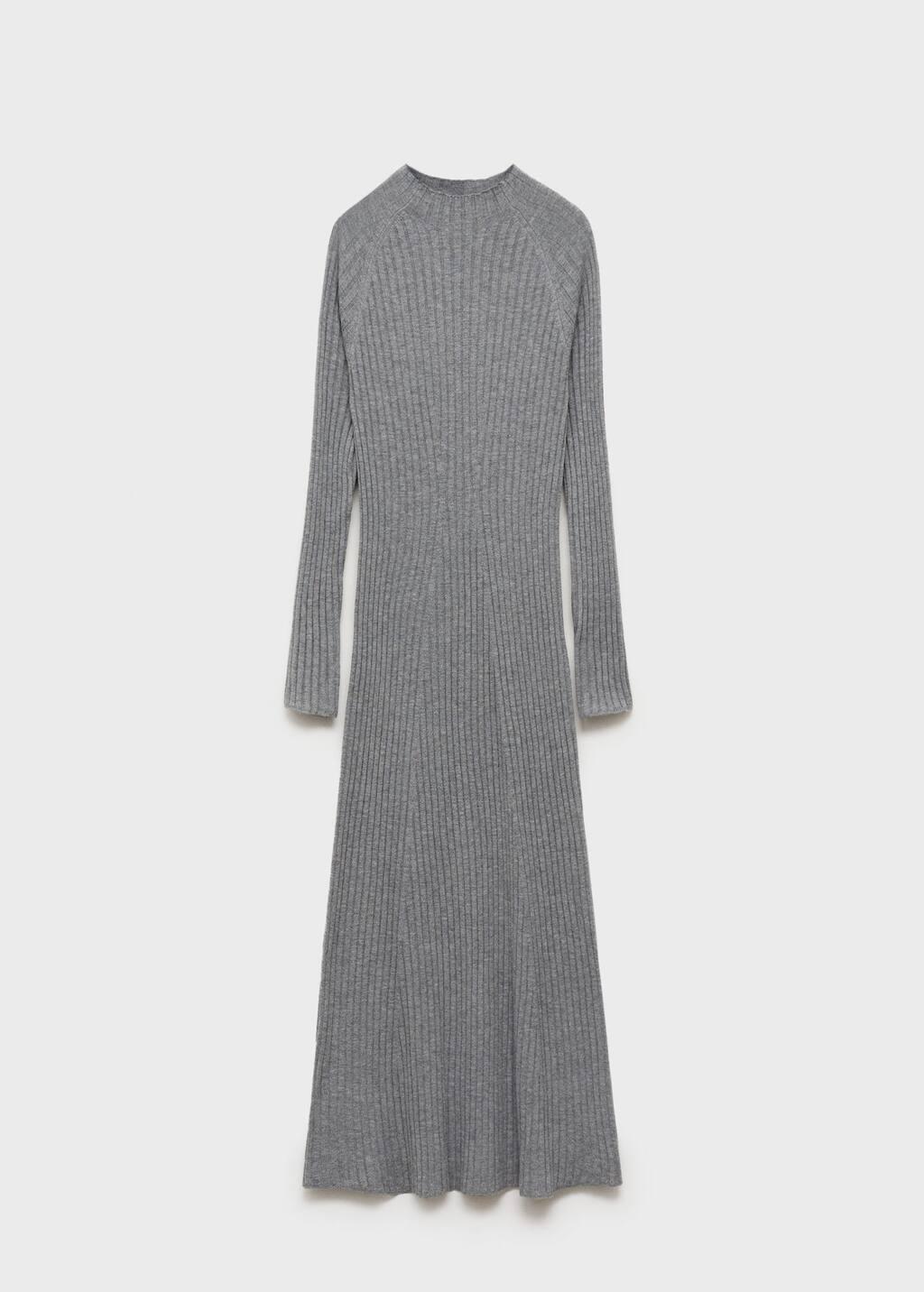 Grey Flared Knit Dress With Perkins Collar, , large image number 5
