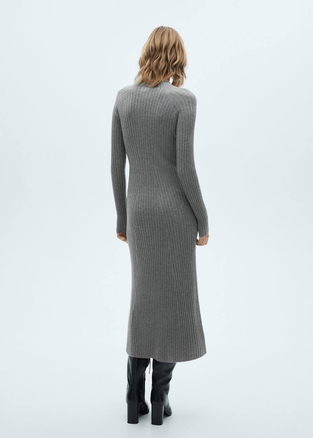 Grey Flared Knit Dress With Perkins Collar, , large image number 7