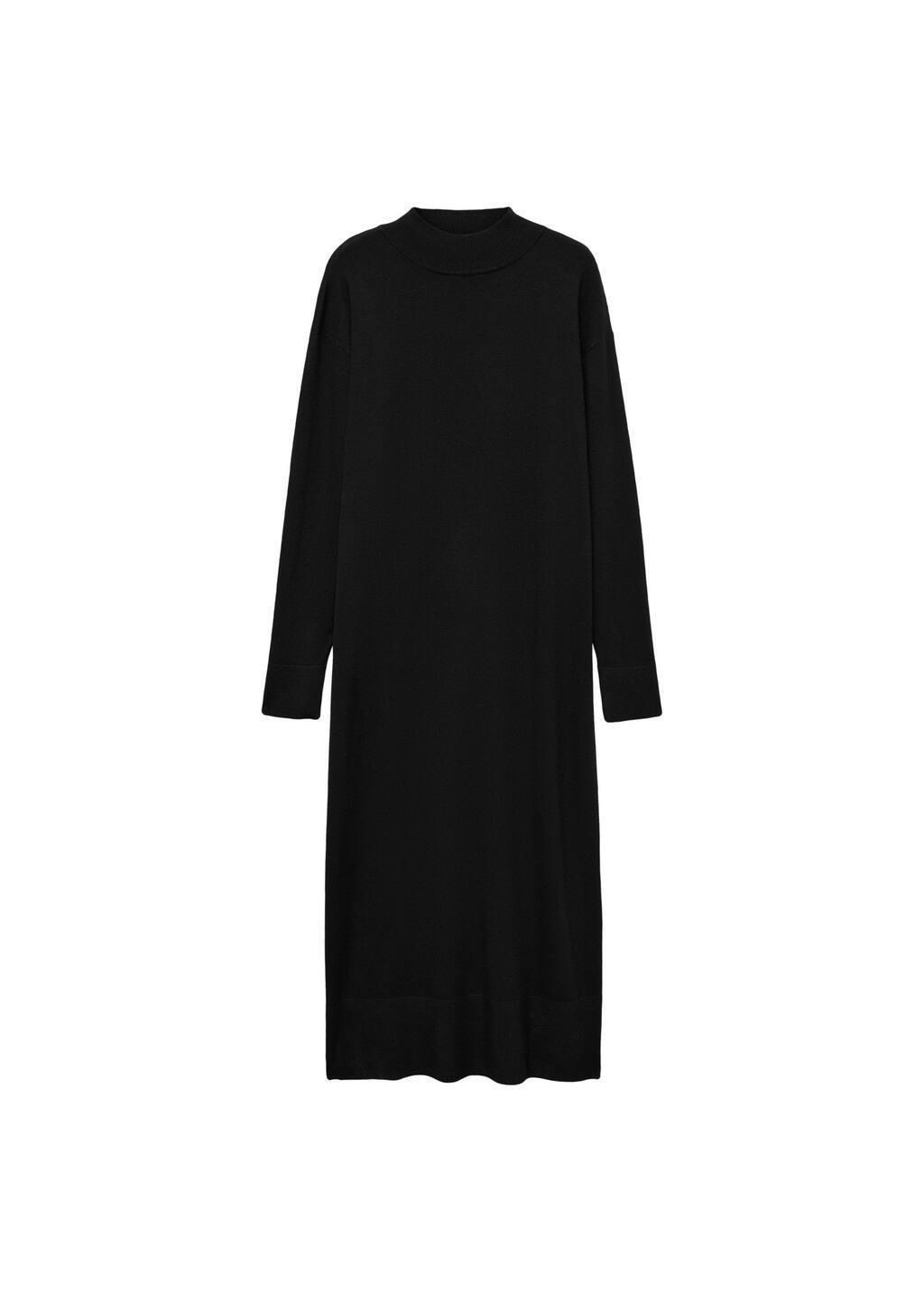 Black Perkins-Neck Knitted Dress, , large image number 3