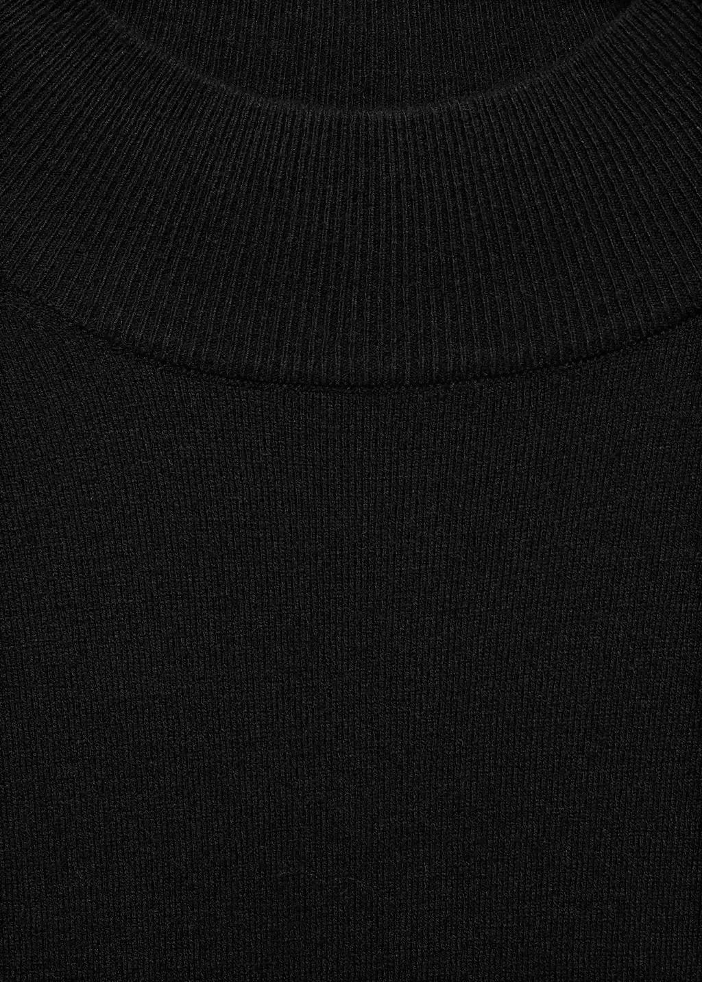 Black Perkins-Neck Knitted Dress, , large image number 4