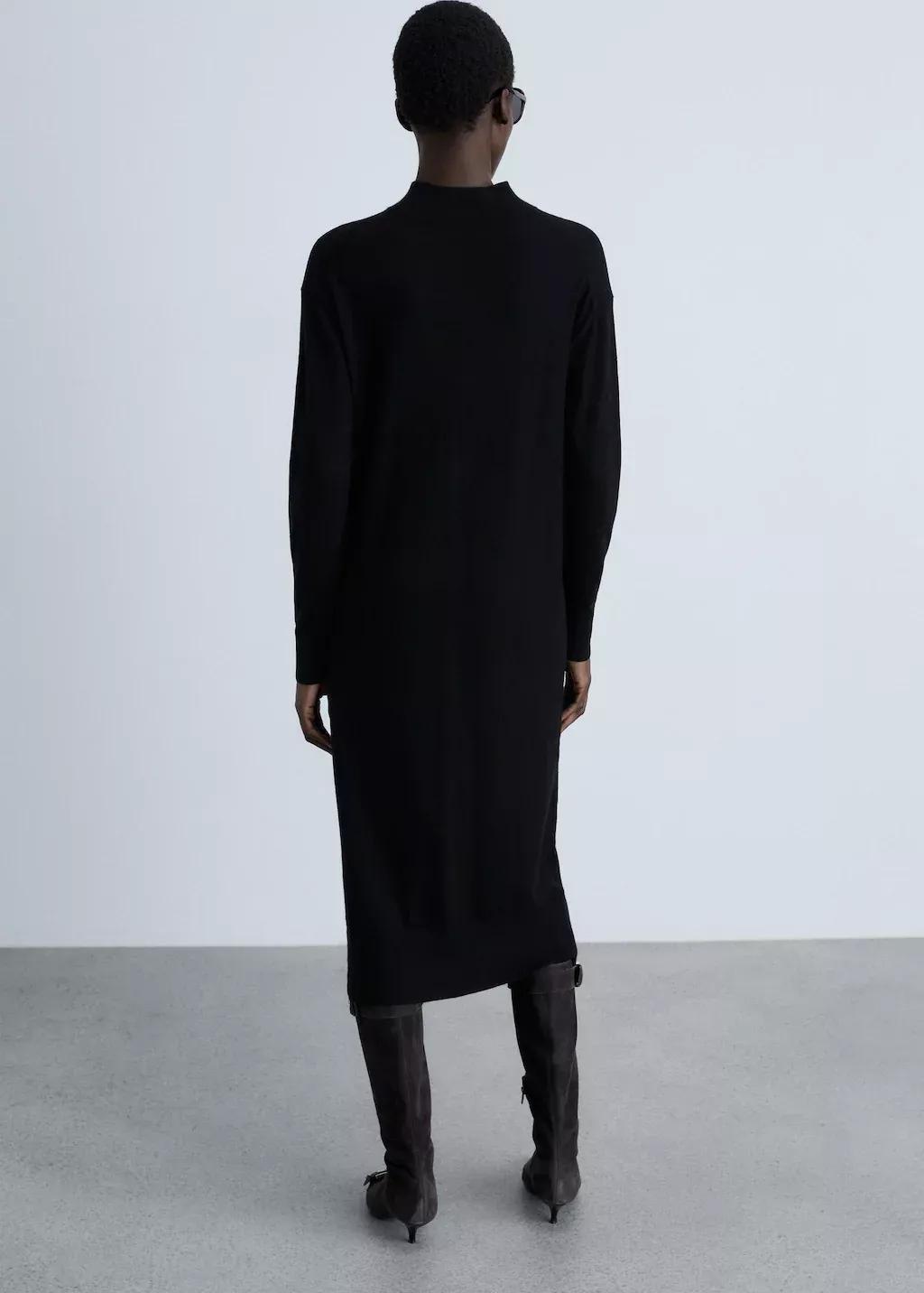 Black Perkins-Neck Knitted Dress, , large image number 6