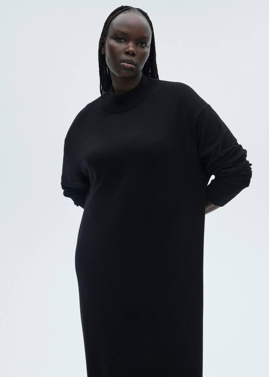 Black Perkins-Neck Knitted Dress, , large image number 8