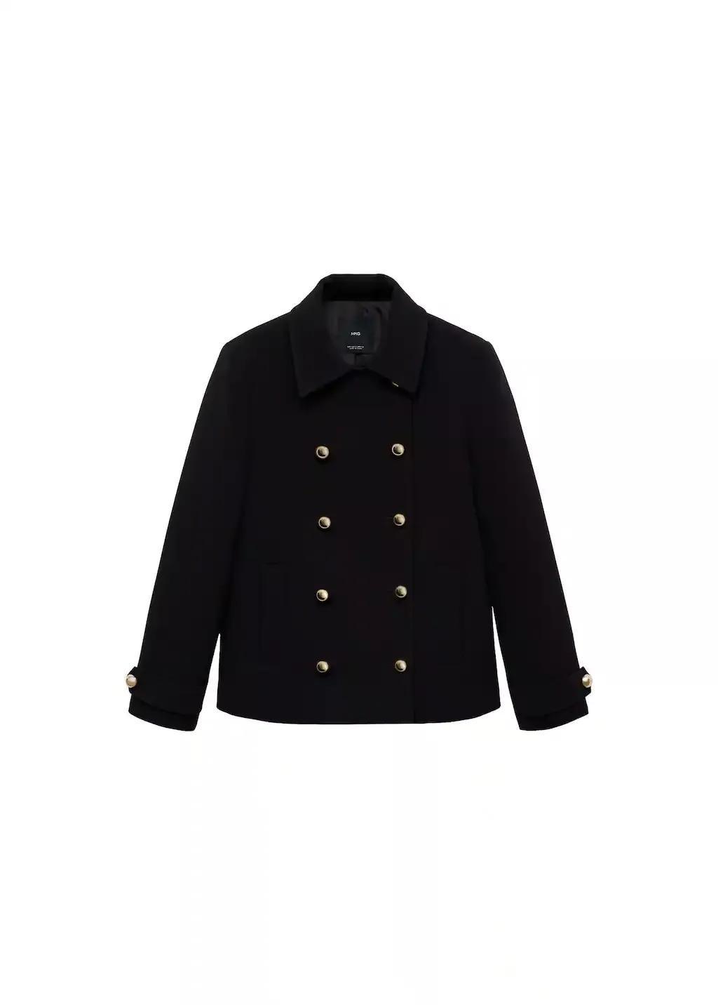 Black Double-Breasted Jacket With Lapels, , large image number 0