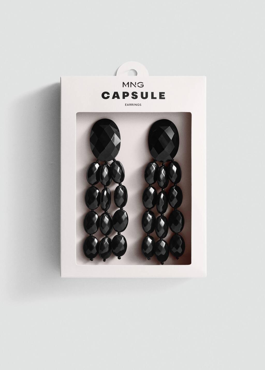 Black Beaded Cascade Earrings, Black, large image number 1