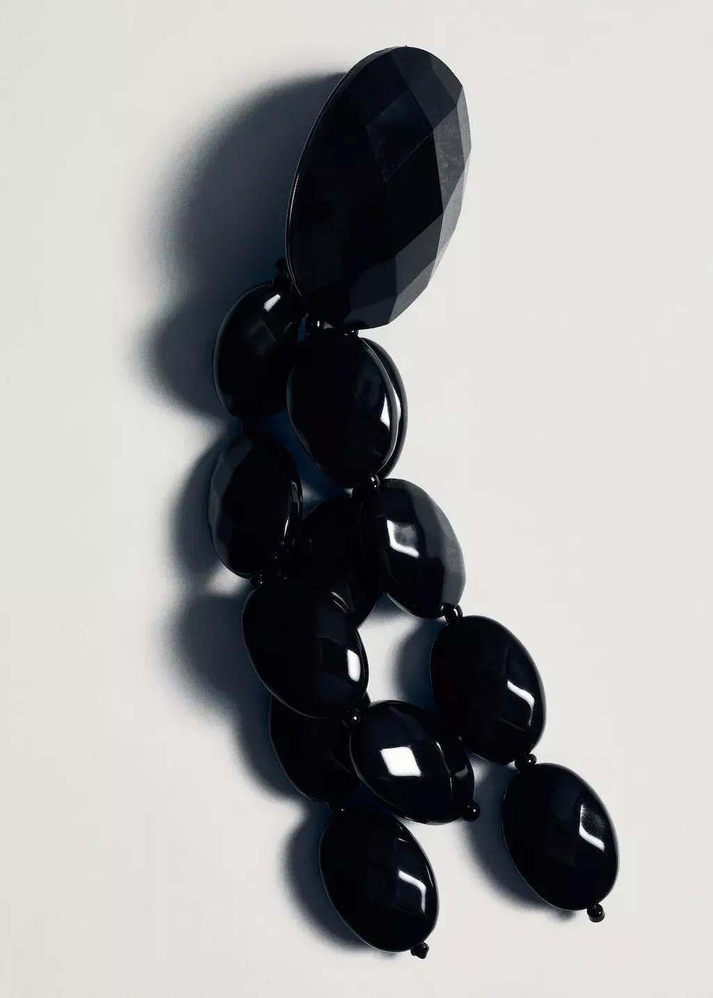 Black Beaded Cascade Earrings, Black, large image number 2