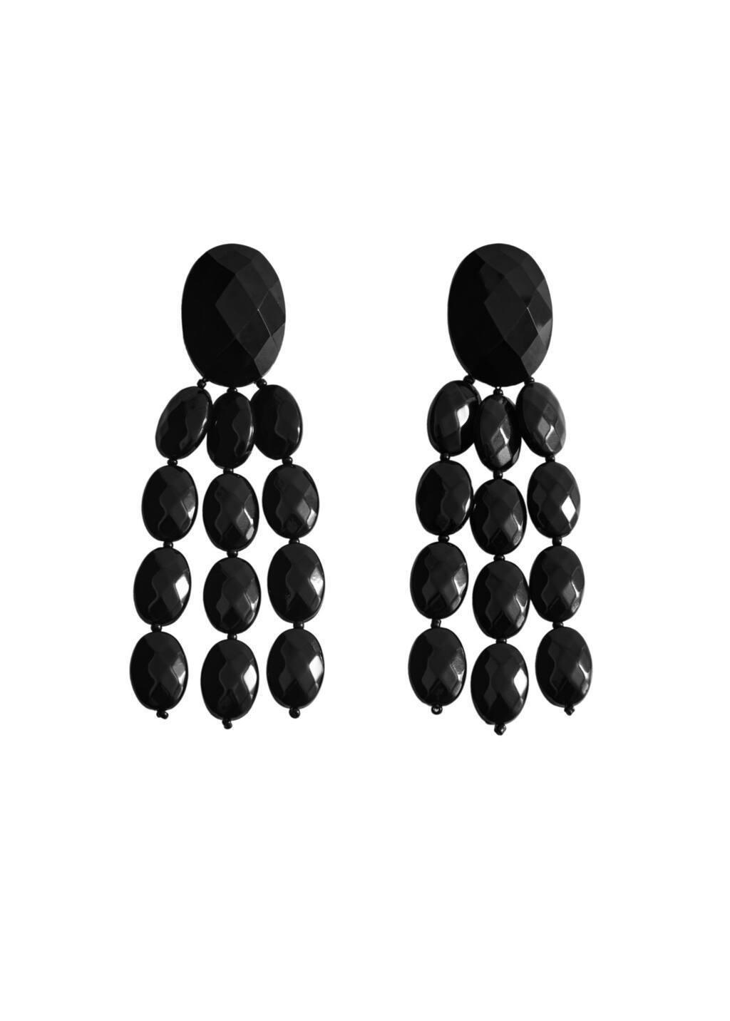 Black Beaded Cascade Earrings, Black, large image number 3