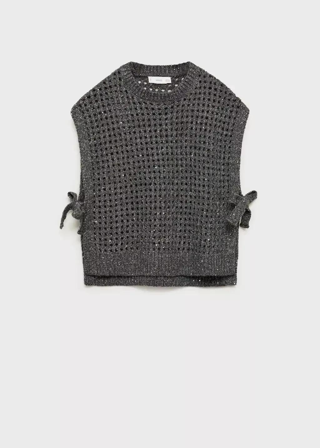 CHARCOAL Lurex openwork knitted waistcoat, Kids Girl, , medium