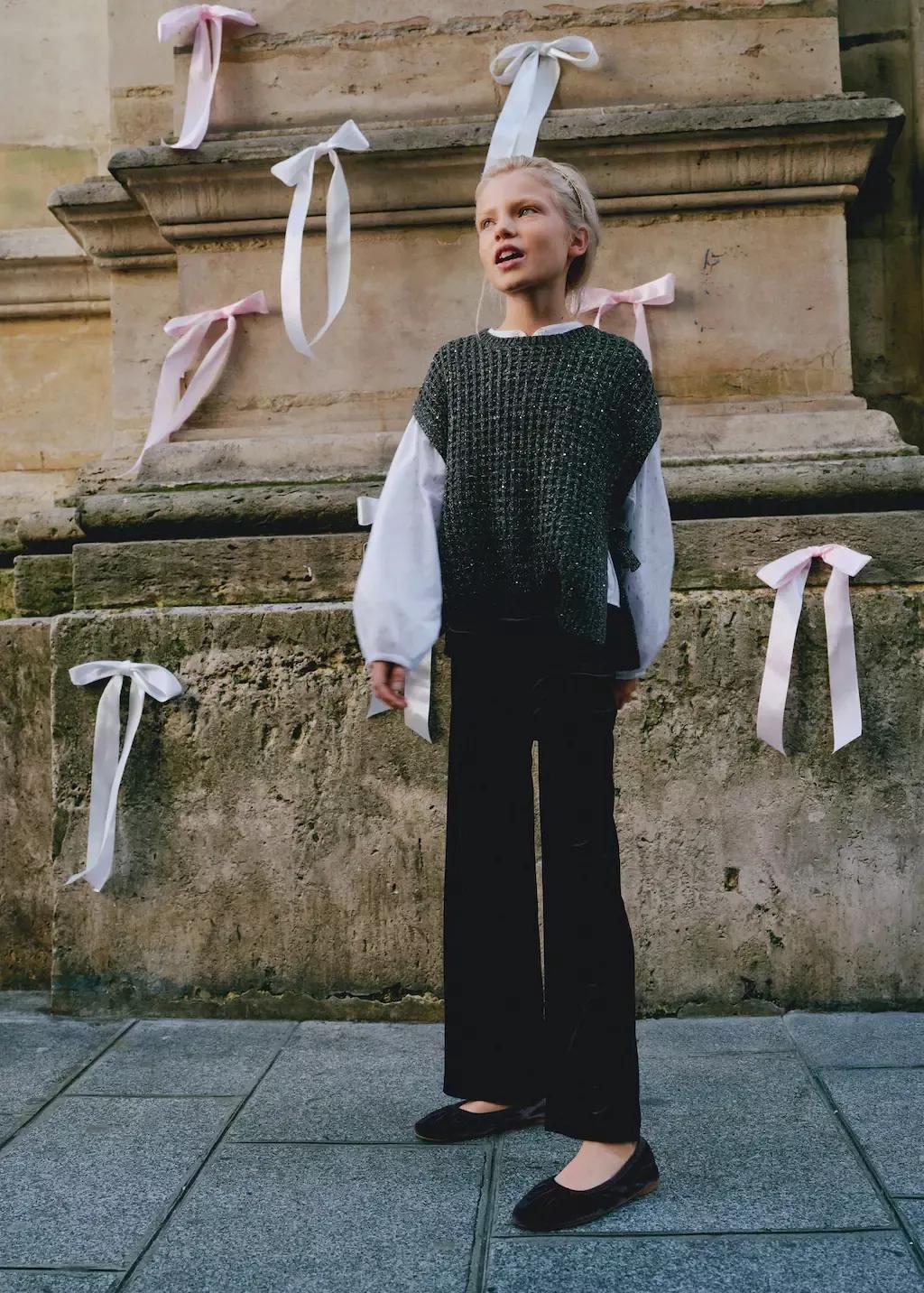 CHARCOAL Lurex openwork knitted waistcoat, Kids Girl, , large image number 3