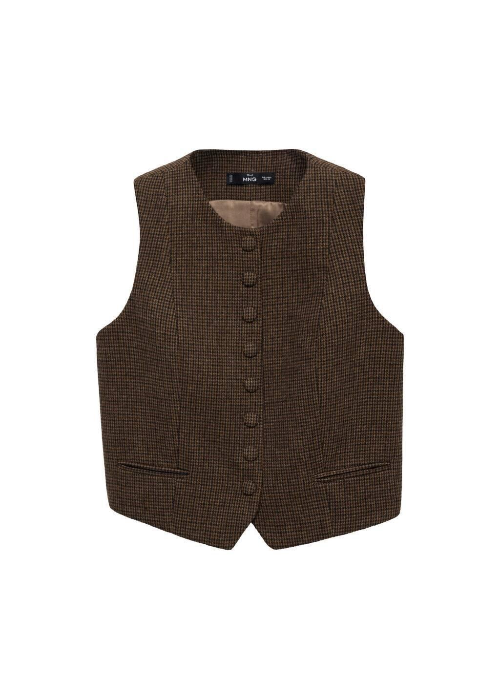 Brown Micro Houndstooth Wool Vest, , large image number 4