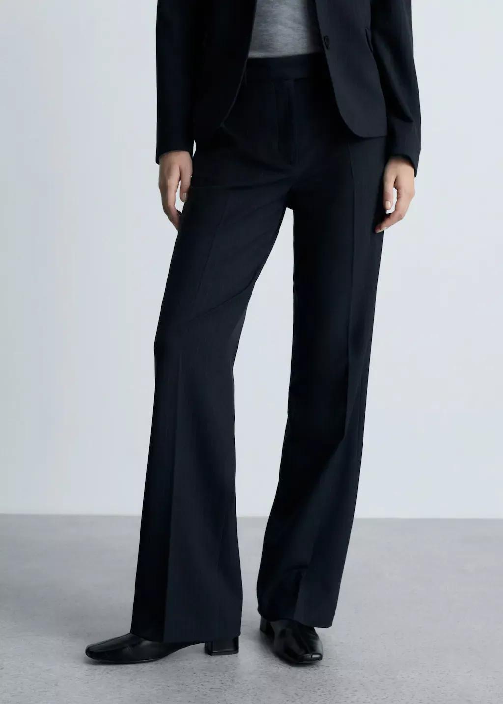 Navy Pinstripe Suit Trousers, , large image number 0