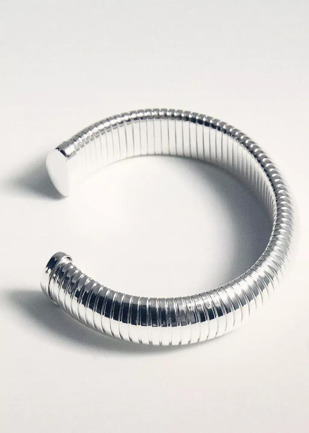 Silver Rigid Textured Bracelet, Silver, large image number 1