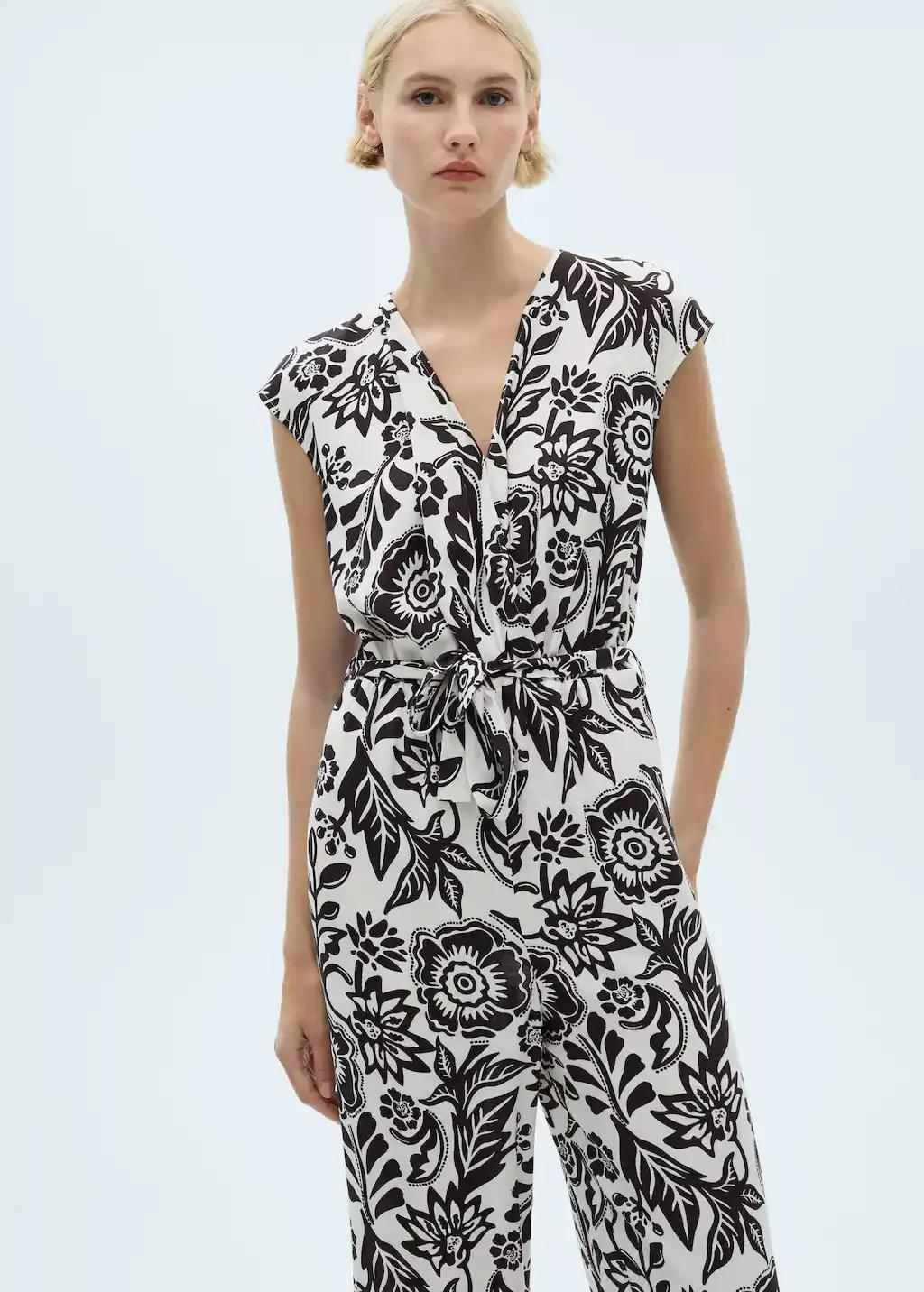 White Belt Printed Jumpsuit, , large image number 0