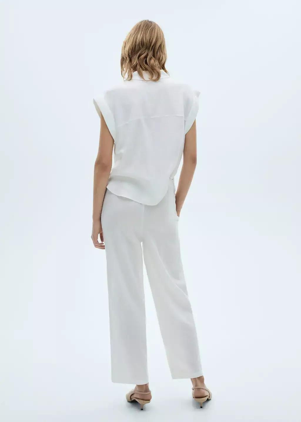 White Flowing Linen Trousers, , large image number 1