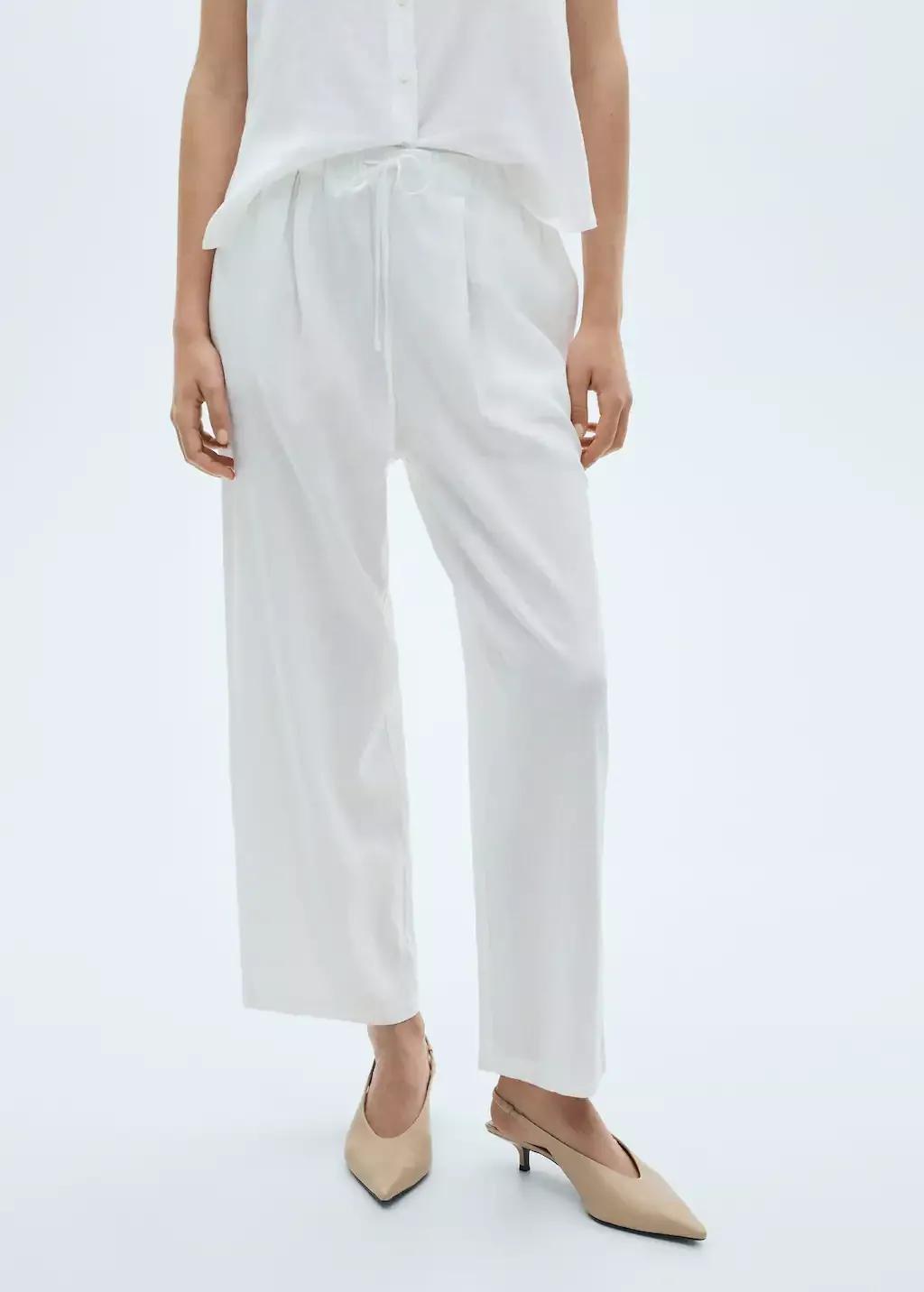 White Flowing Linen Trousers, , large image number 5