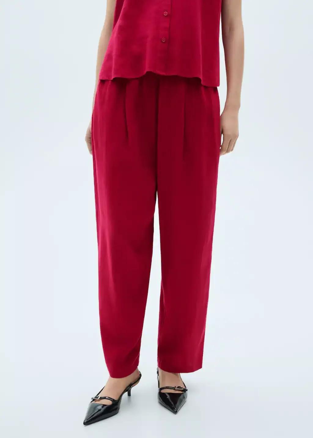 Pink Flowing Linen Trousers, , large image number 0