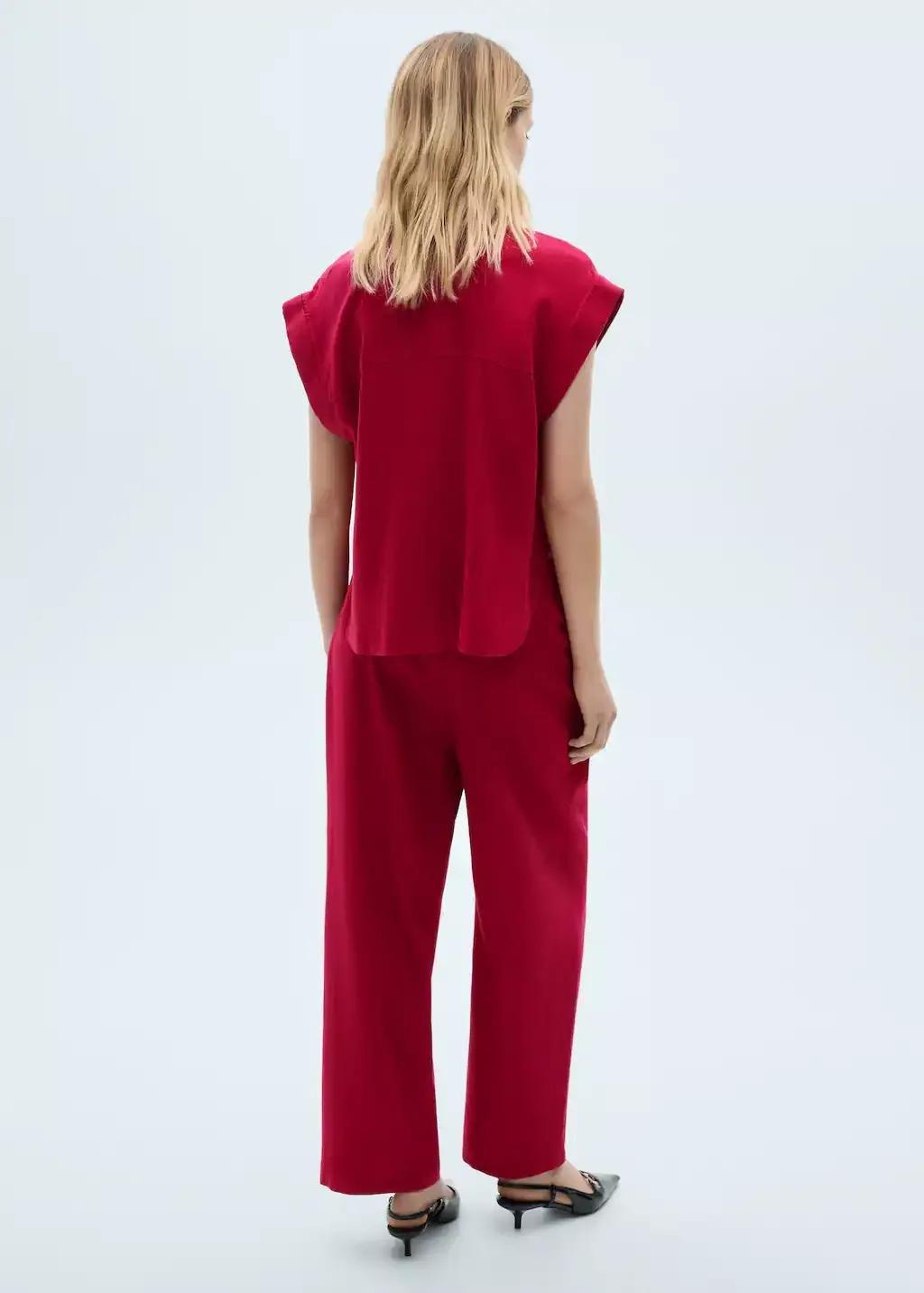 Pink Flowing Linen Trousers, , large image number 4