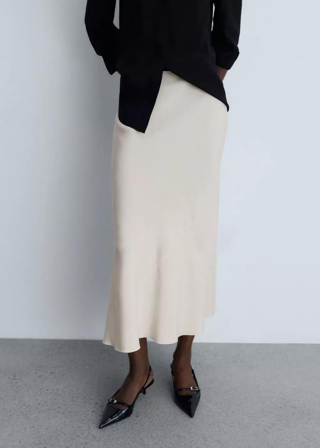 Beige Midi Satin Skirt, , large image number 0