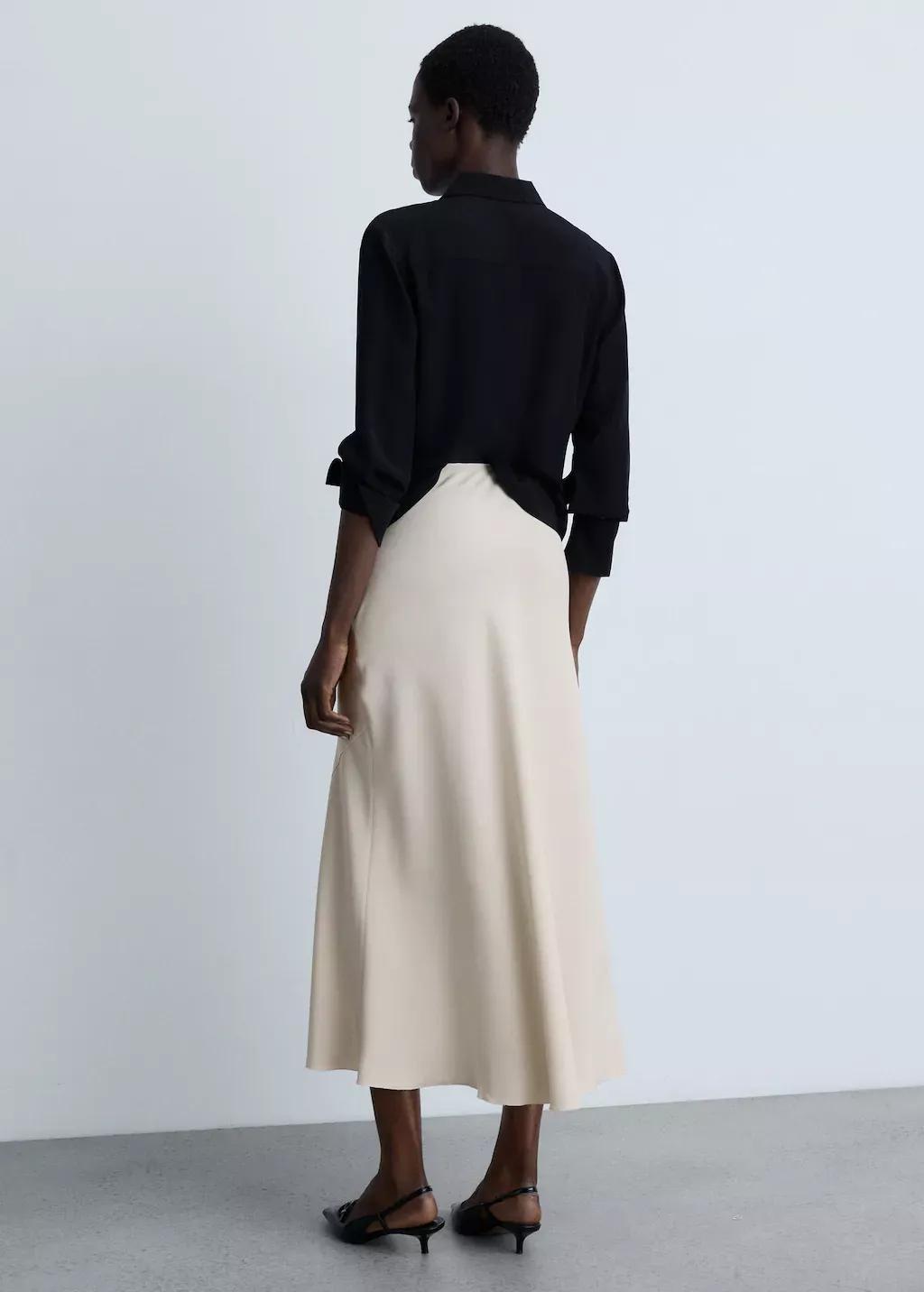 Beige Midi Satin Skirt, , large image number 4
