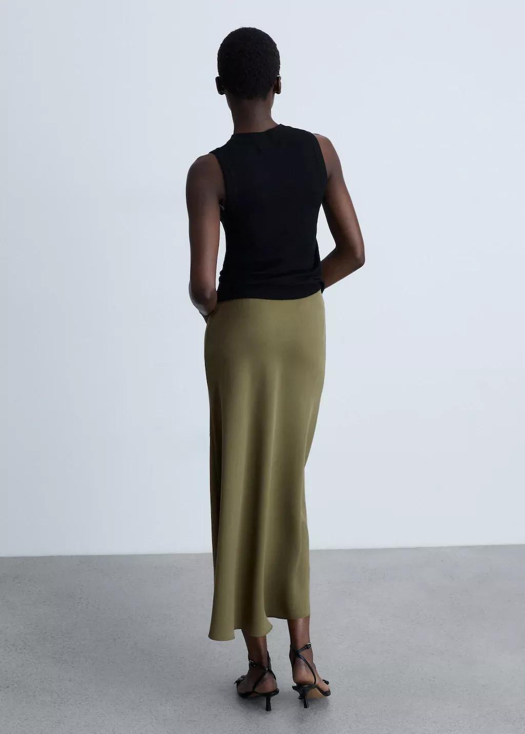 Khaki Midi Satin Skirt, , large image number 4