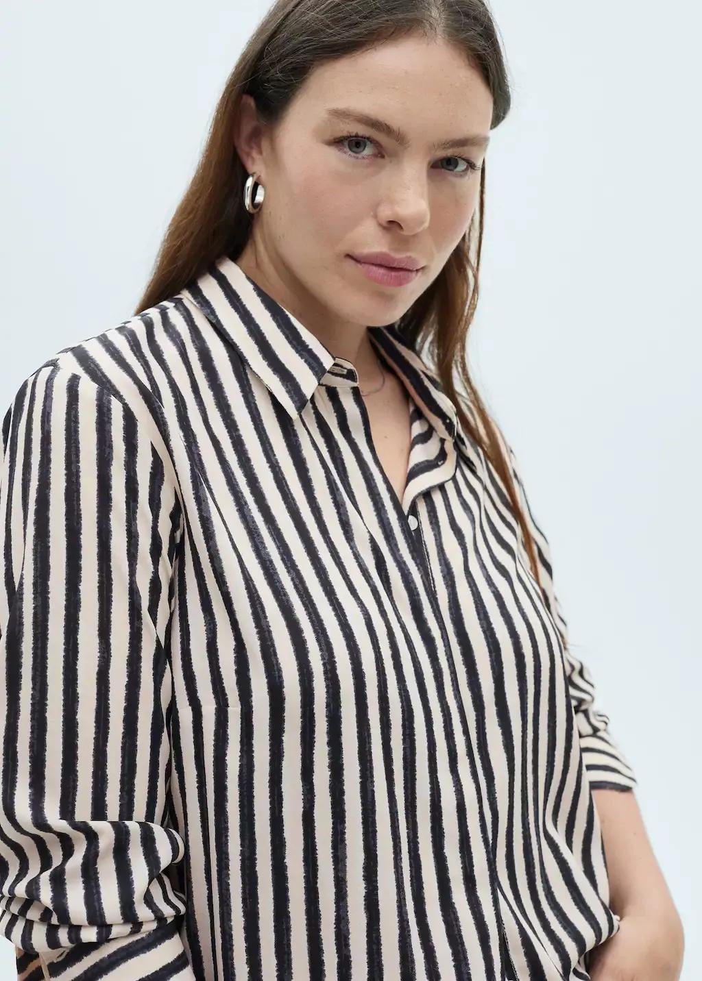 LIGHT BEIGE Striped flowy shirt, , large image number 4