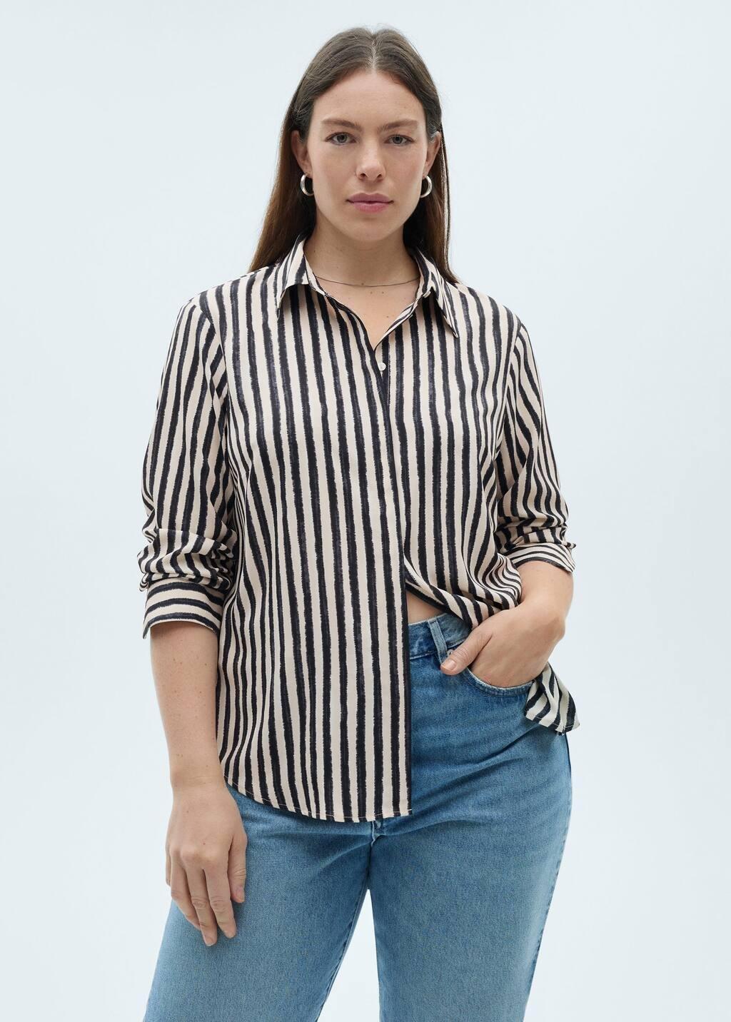 LIGHT BEIGE Striped flowy shirt, , large image number 5