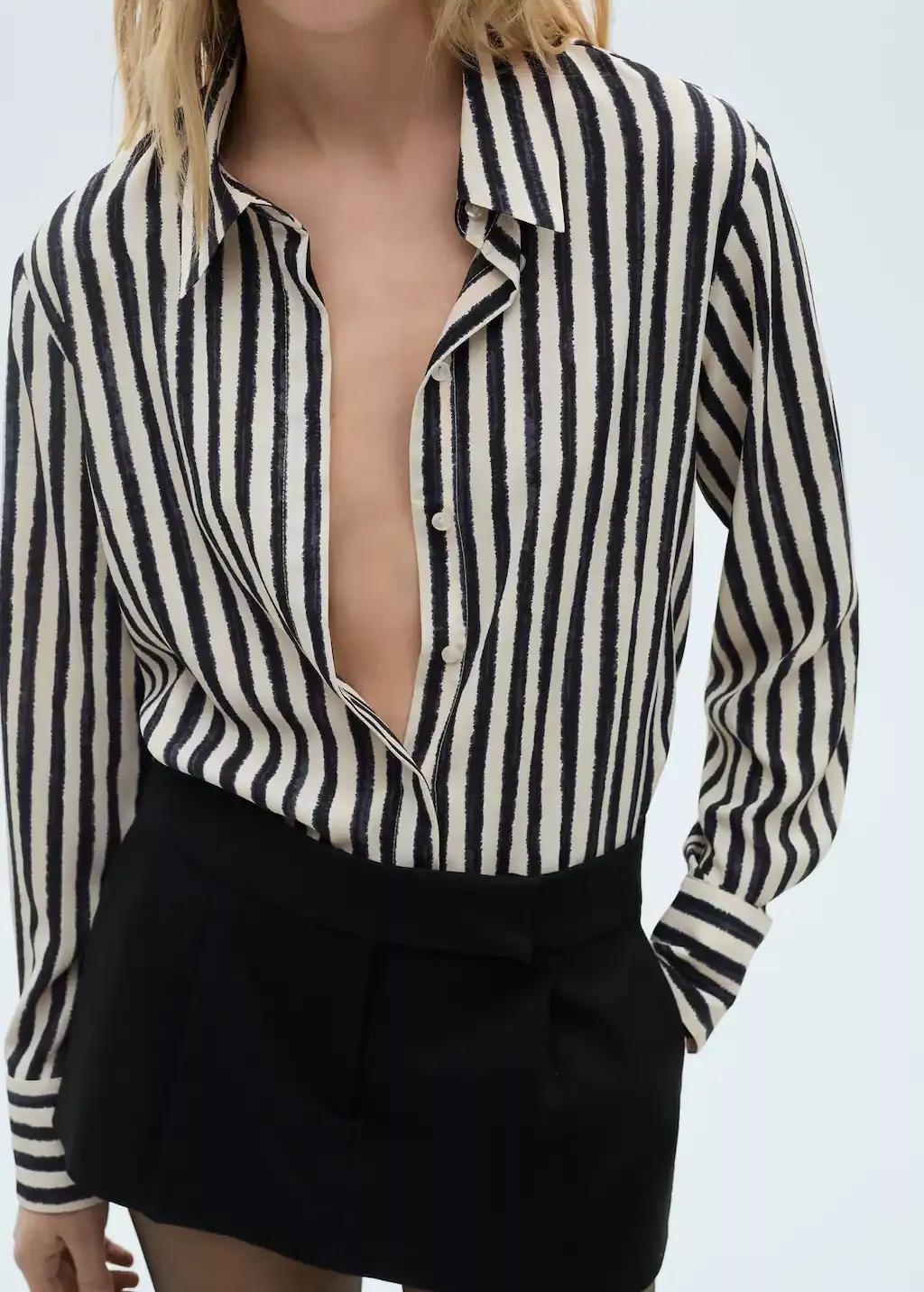 LIGHT BEIGE Striped flowy shirt, , large image number 6